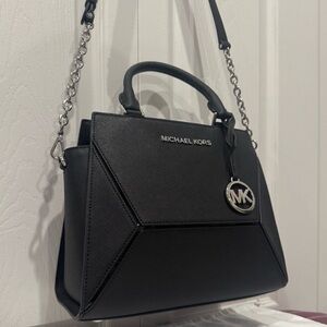 Michael Kors Prism Medium Saffiano Leather Black Satchel